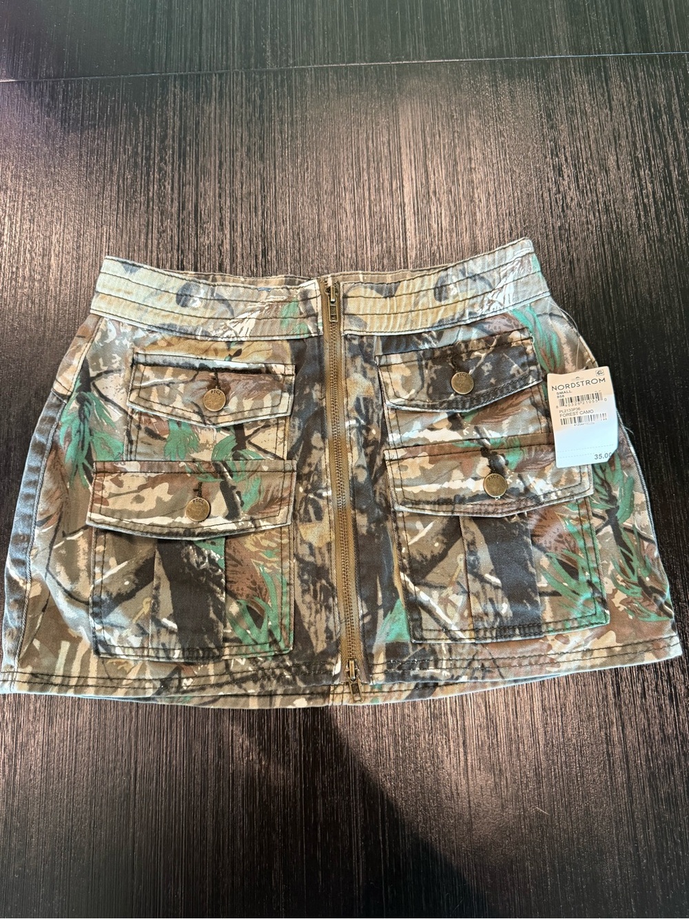 Nordstrom Camo Front-Zip Utility Mini Skirt - Green/Brown/Black